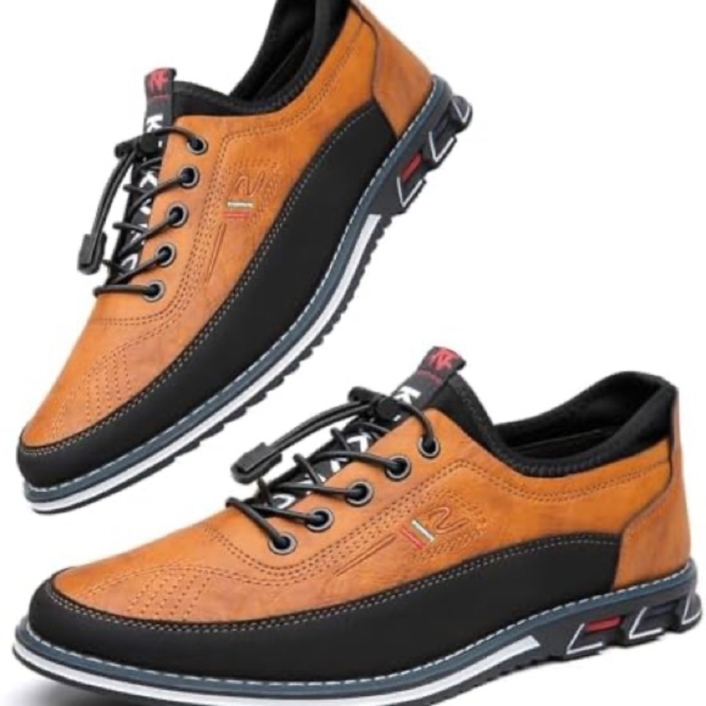 Tan and Black Leather Oxfords with Classic Design